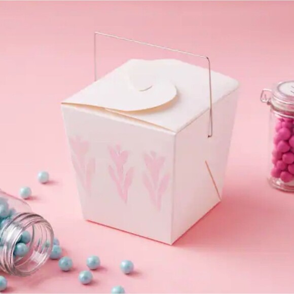 Chinese Take Out Boxes Paper Metal Handles White 4" X 4" Party Supplies qty 13 - Picture 9 of 9